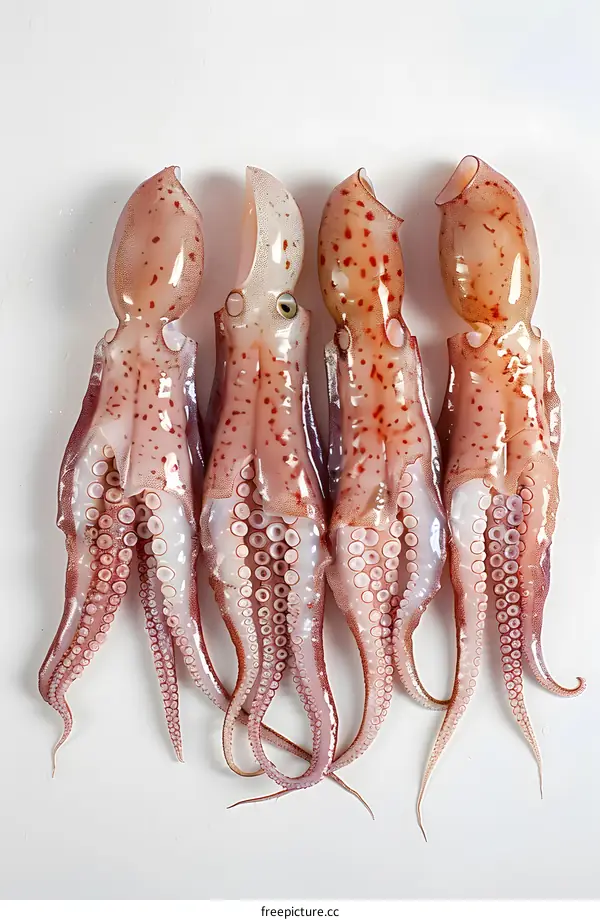 Four octopuses on a white background