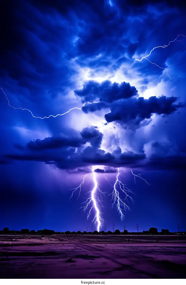 A powerful lightning storm strikes the ground