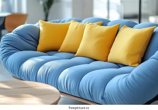 Modern Light Blue Sofa with Yellow Pillows