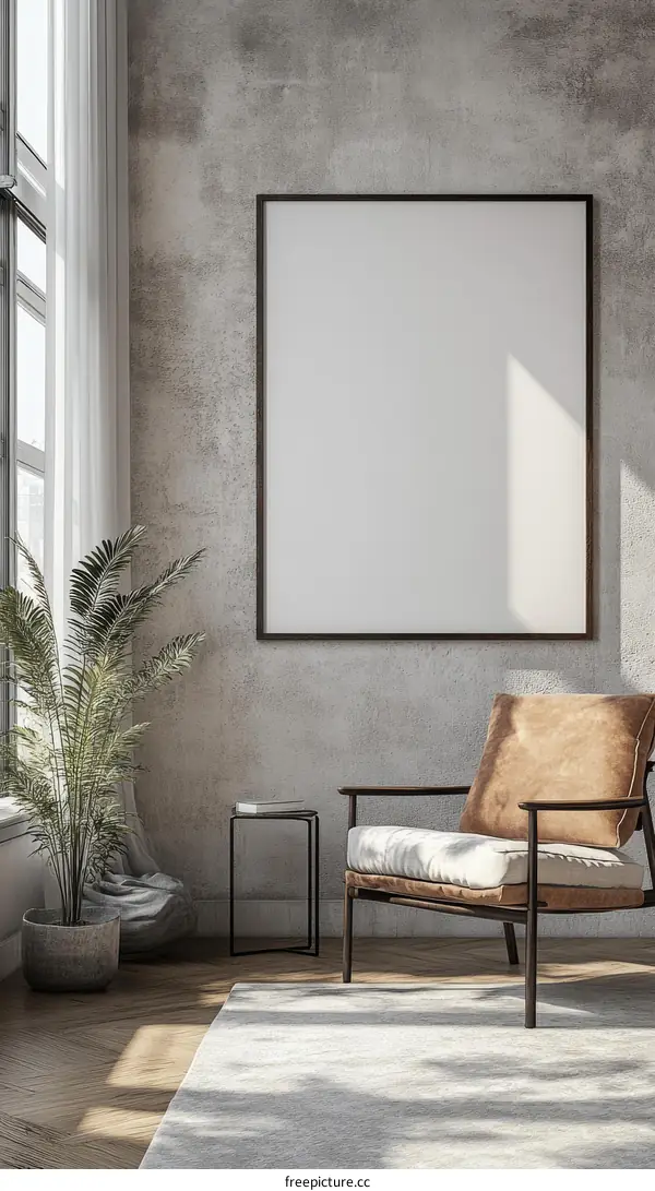 Modern Minimalist Interior Design Mockup with Empty Frame