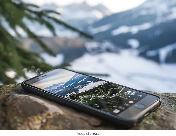 Smartphone With Mountain View On Screen