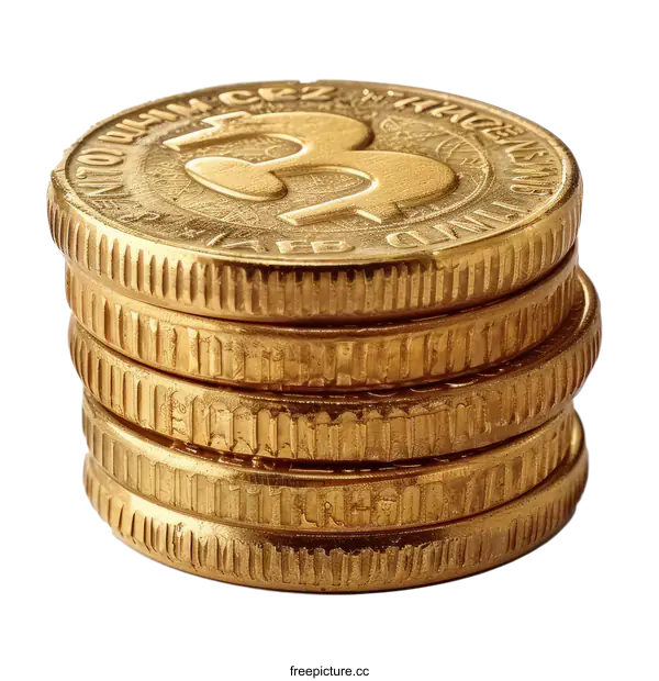 [Transparent Background PNG]Stack of Gold Coins Isolated on White