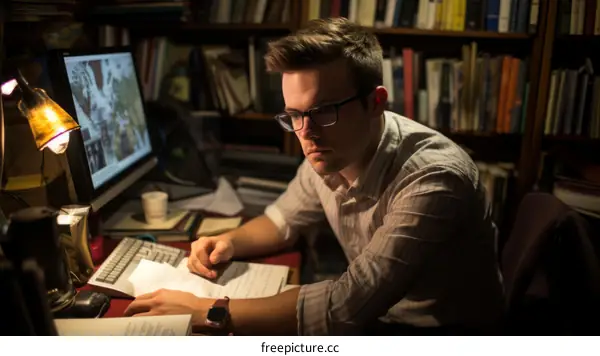 Young male student studying in a library