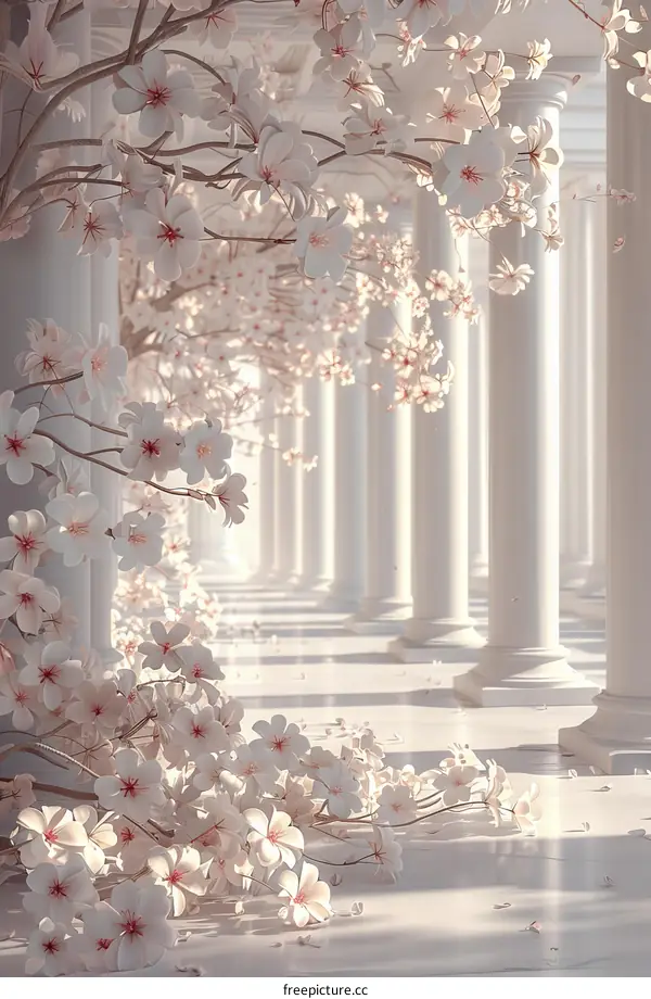 Cherry Blossoms in a Colonnade