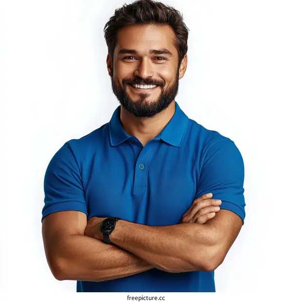 Confident Man in a Royal Blue Polo