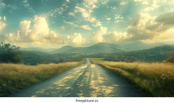 Sunset Over Mountains and Valley Road