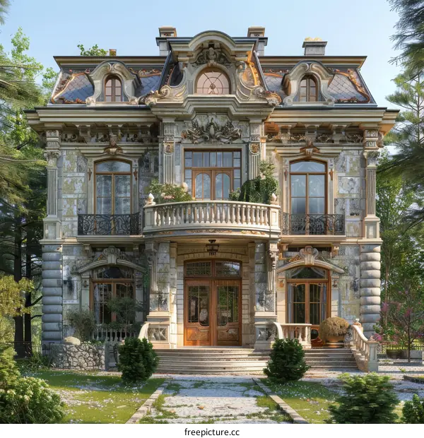 Elegant European Mansion Exterior Illustration