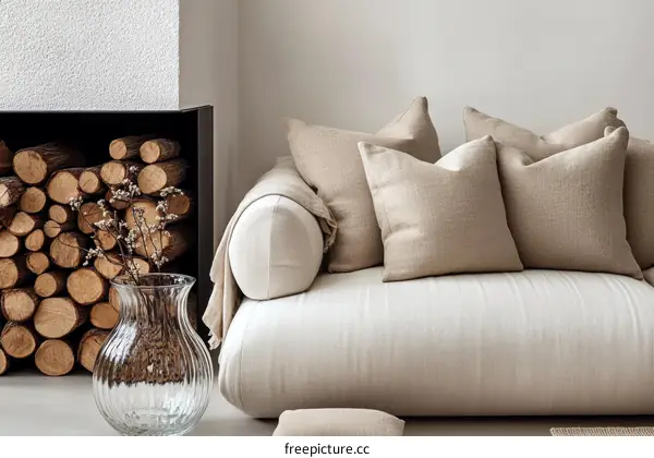 Beige Linen Sofa in a Modern Living Room