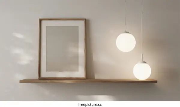 Minimalist Wooden Shelf with Frame and Pendant Lights