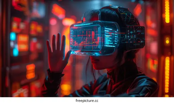 A woman wearing a virtual reality headset
