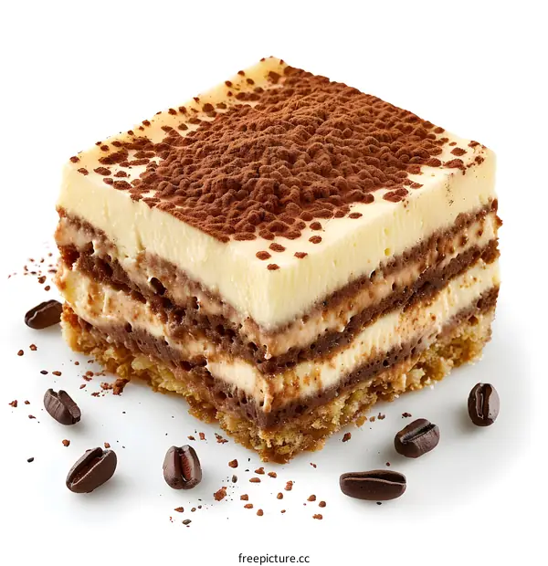 Tiramisu Cake Square Isolated White Background