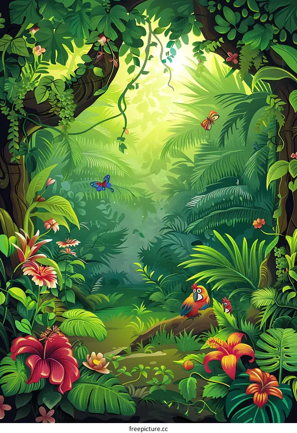 Tropical Rainforest Jungle Background Illustration