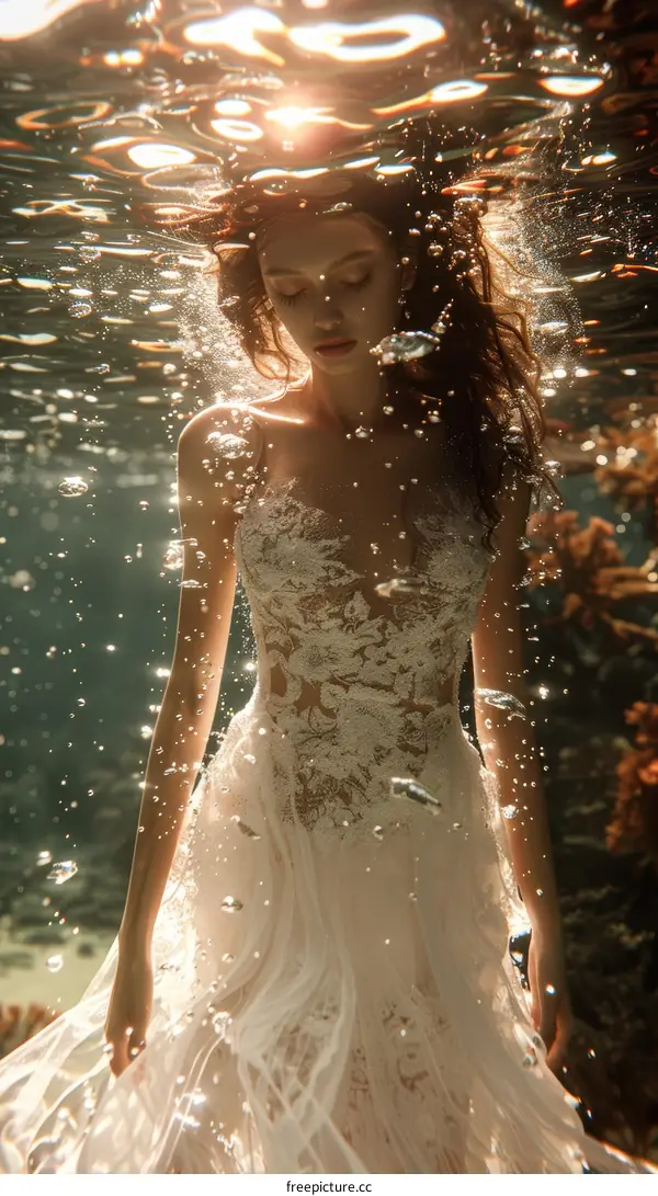 An ethereal underwater wedding dress photoshoot