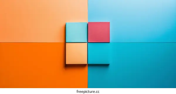 Abstract Colorful Squares on Blue and Orange Background