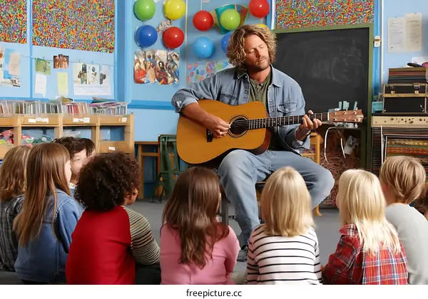 Classroom Music Class with Teacher and Children