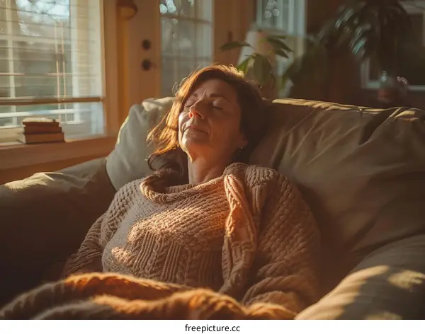 A woman is sitting in a chair and relaxing in the sunlight
