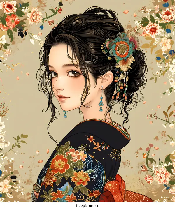 A Japanese woman wearing a kimono