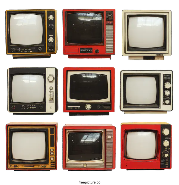 [Transparent Background PNG]Vintage Televisions Collection Retro Style