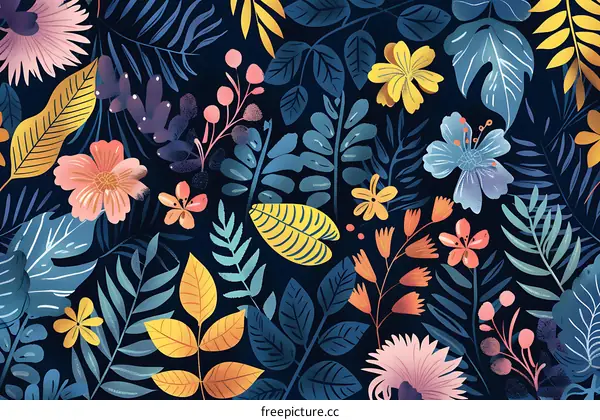 Floral Pattern with Tropical Leaves