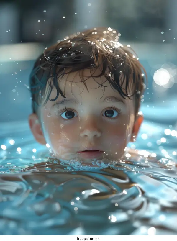 Little Boy Swimming in the Pool