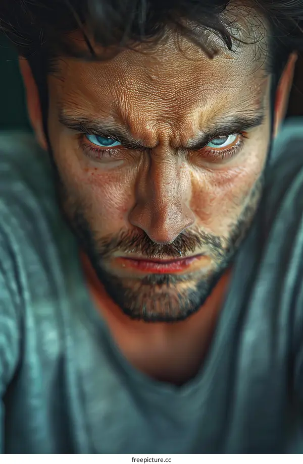 Close Up Angry Man Face