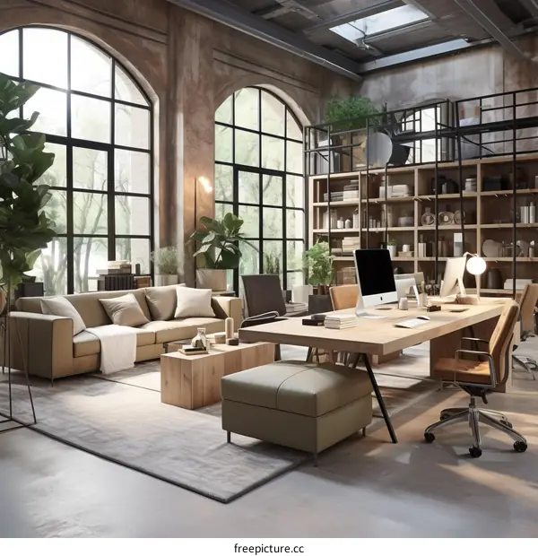 Modern Office Interior Design With Large Windows