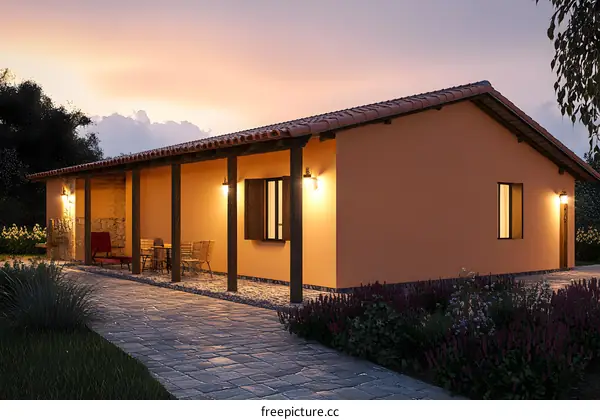 Modern Country House Design with Stone Patio