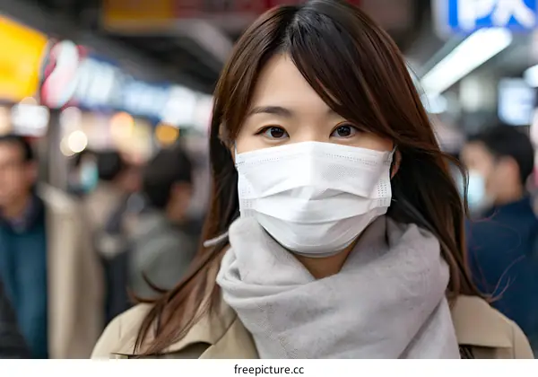 Young Asian Woman Wearing A Face Mask In Public