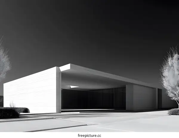 Minimalist Modern Architecture Design with a Flat Roof and Trees