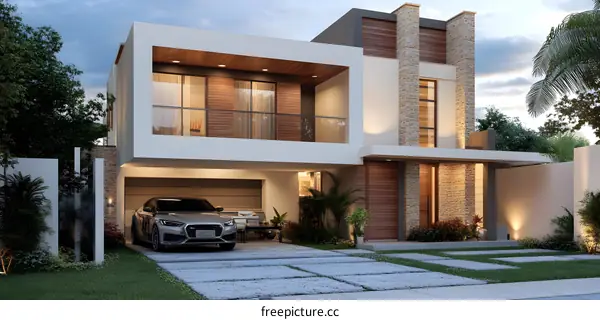 Modern Two Story Home with Garage and Stone Exterior