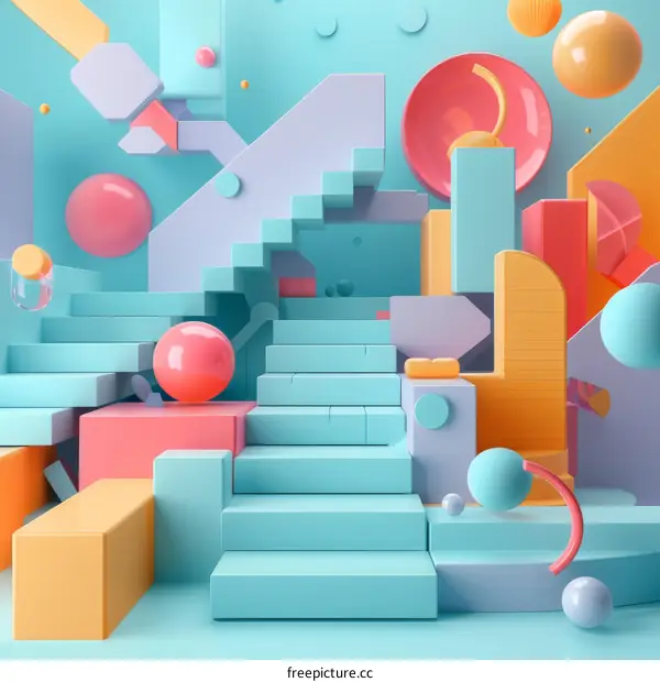 Colorful 3D geometric shapes composition