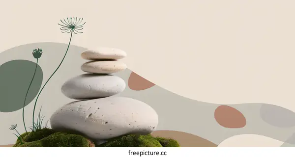Minimalist Zen Garden Stones on Moss with Abstract Shapes