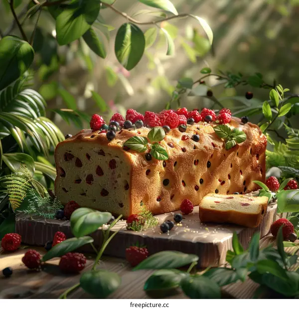 Freshly baked delicious bread with berries