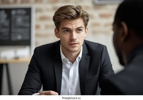 Business Discussion Two Caucasian Men