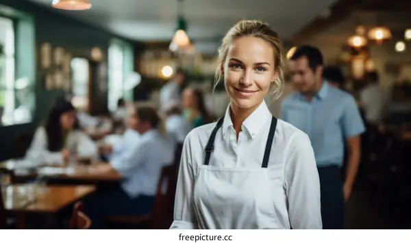 Portrait of a smiling waitress in a restaurant