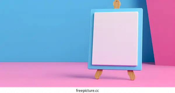 Blank Canvas on Easel with Blue and Pink Background