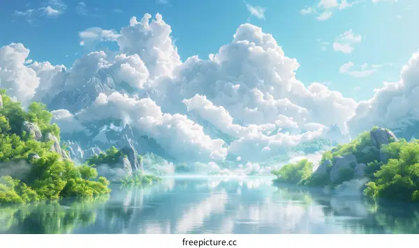 Serene Mountain Lake Scenery Illustration