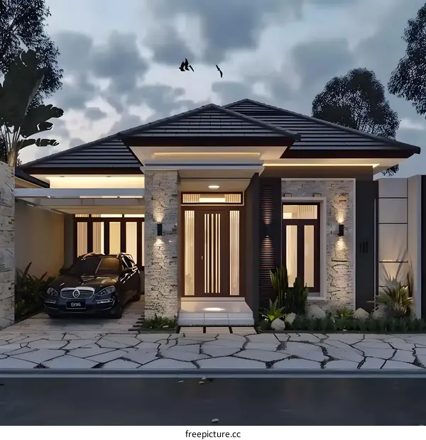 Modern Minimalist House Design with Stone Facade