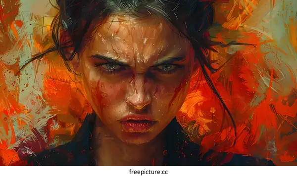 Portrait of a woman with blood on her face