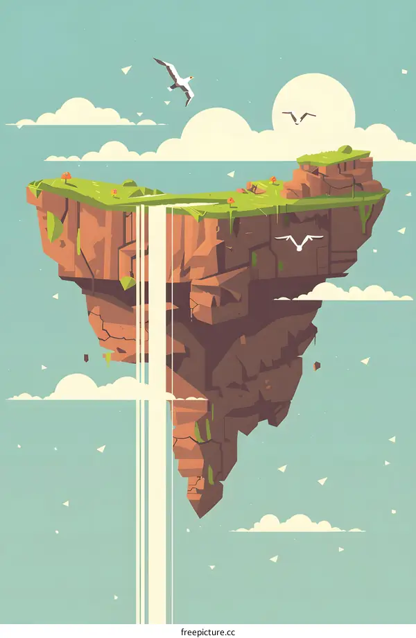 Floating Island Waterfall Illustration
