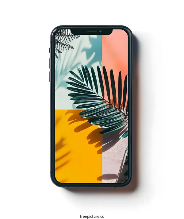 Black Smartphone with Tropical Leaves Wallpaper