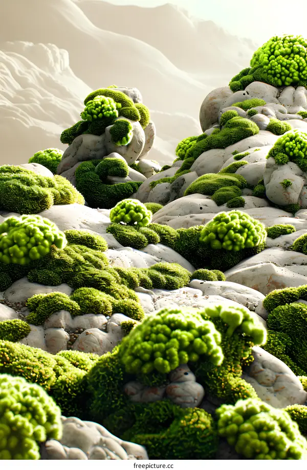 Green Moss Covering Rocks in a Fantasy World