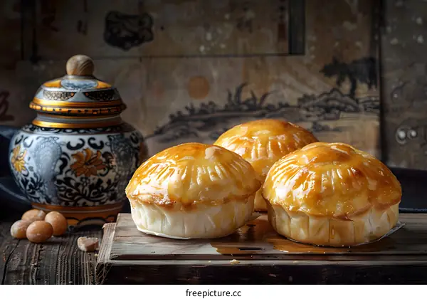Sweet Pastry with Chinese Style Background