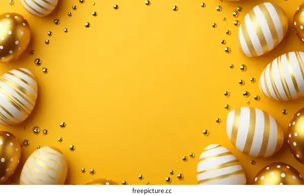 Easter Eggs Arrangement on a Mustard Yellow Background