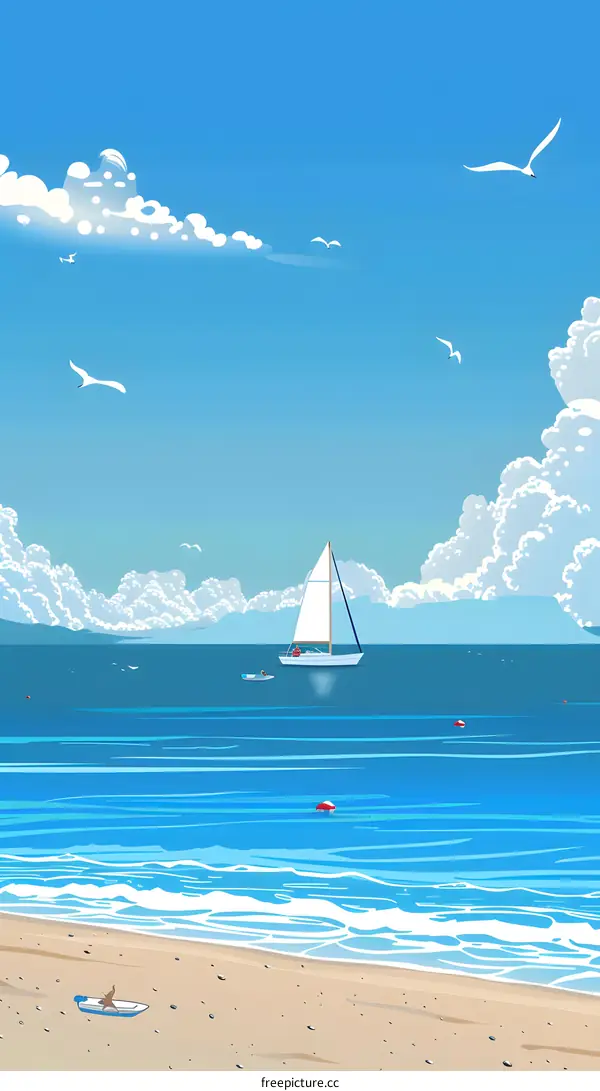 Summertime Sailboat Beach Landscape