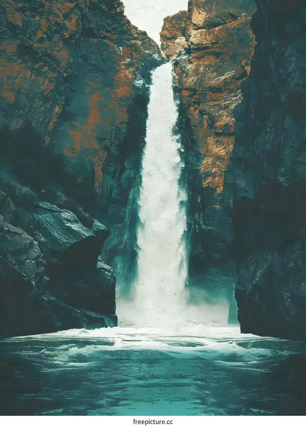 Waterfall Flowing Through a Rocky Canyon