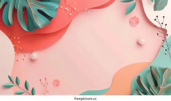 Abstract Floral Design with Pink, Green, and Orange Paper Cutouts
