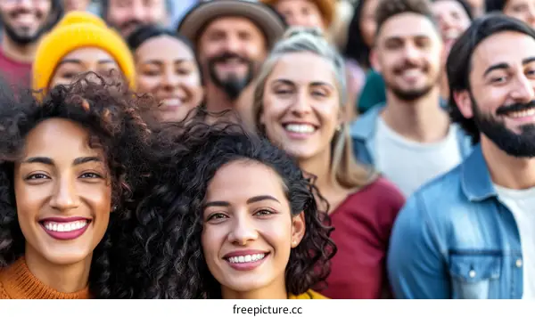 A group of diverse people smiling and looking at the camera