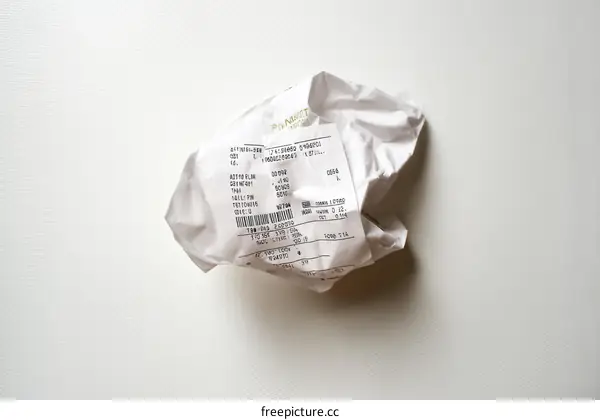Crumpled Receipt on a White Surface