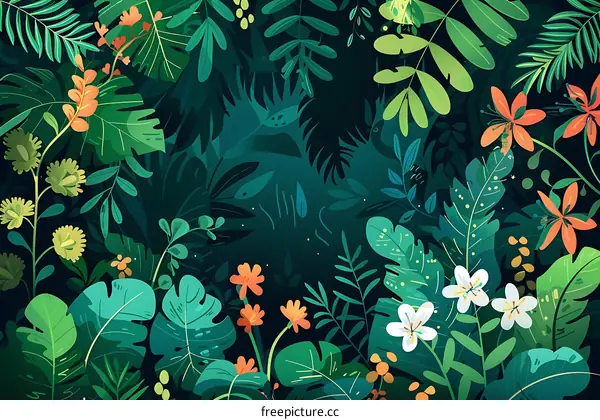 Tropical Rainforest Jungle Plants Illustration Background